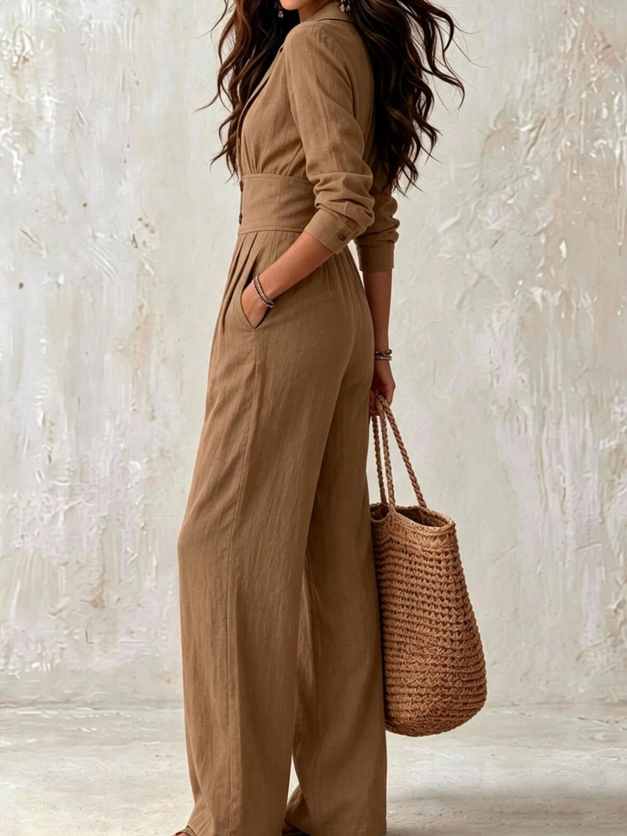 classic jumpsuit in Brown with notch lapel