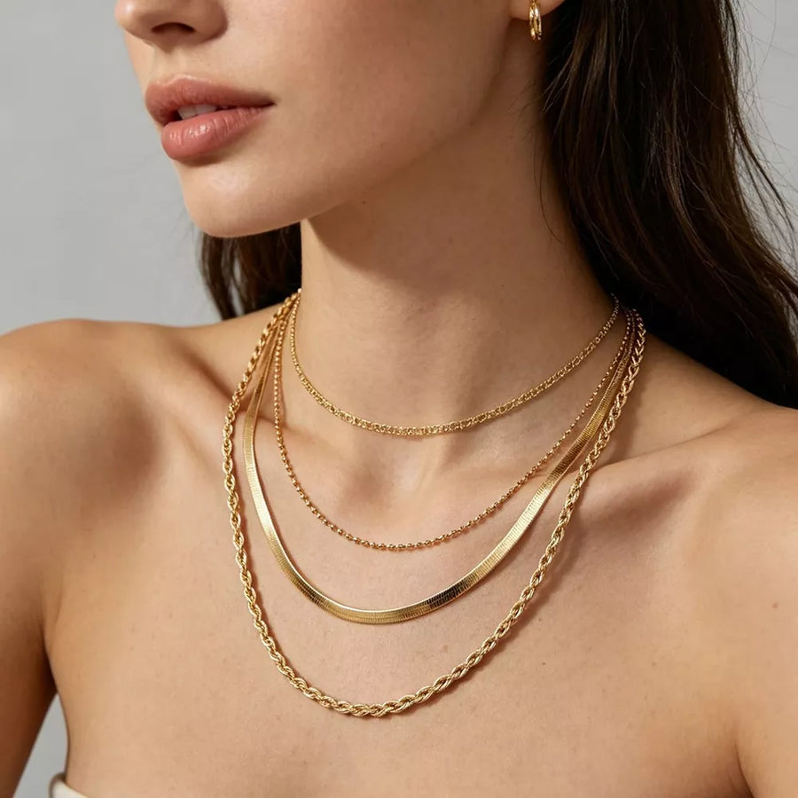 Gold with Layered 18k Gold-plated Chain Necklace in Gold