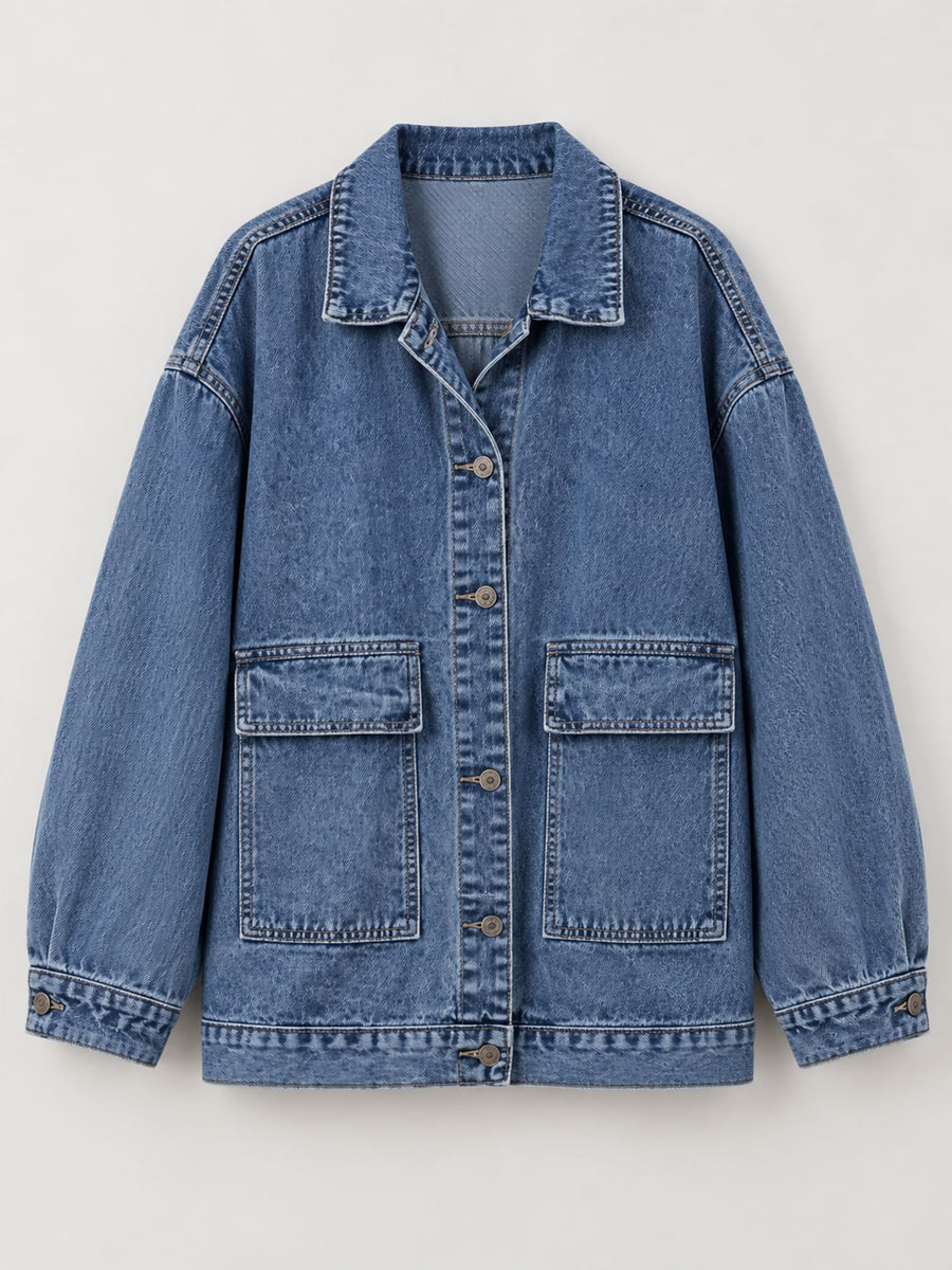 Blue oversized denim jacket with collared