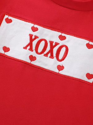 Red baby set with white patch embroidered XOXO and red heart details
