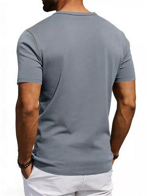 Men's gray short sleeve t-shirt with crew neck and chest pocket