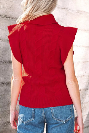 turtleneck sweater in Scarlet with cable knit and cable-knit