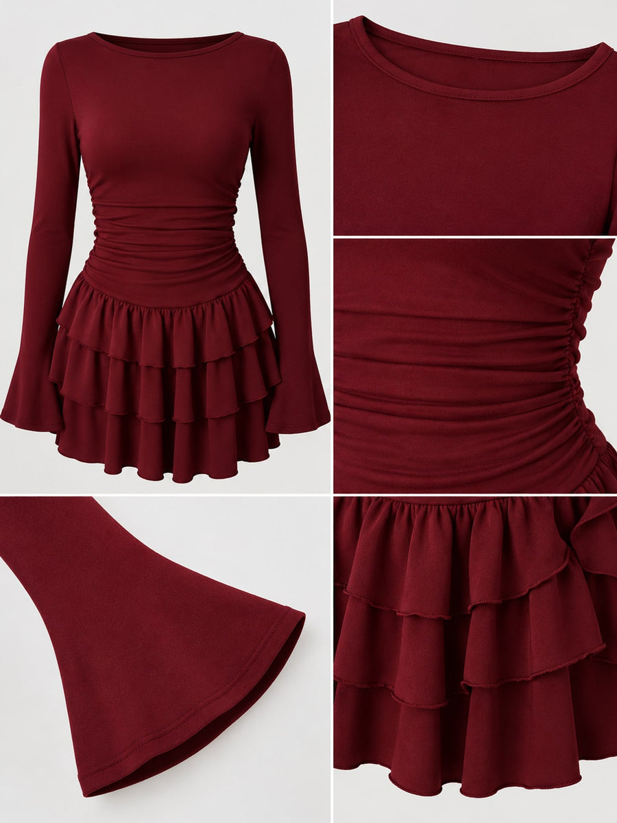 mini dress in Red with layered and mini