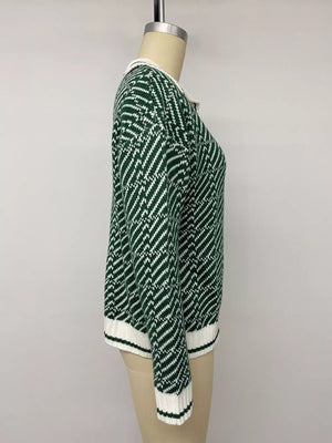 Geometric Patterned Collared Sweater option 8