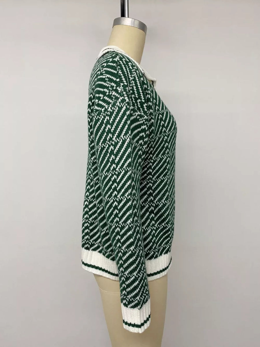 Geometric Patterned Collared Sweater option 8
