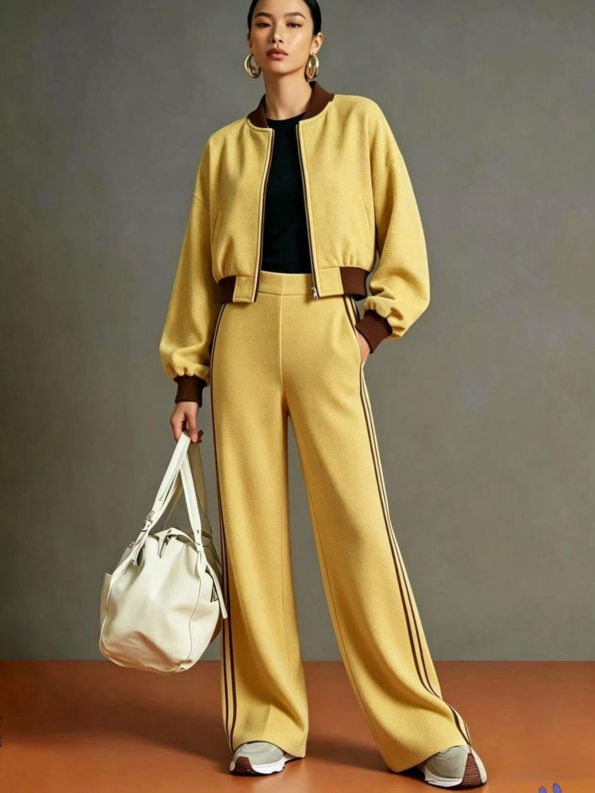 Light Gray tracksuit with cropped and zip-front