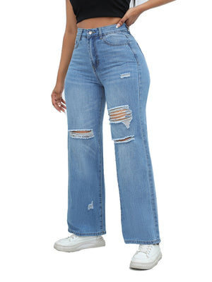 73% Cotton, 14% Rayon, 11% Polyester, 2% Spandex Care instructions: Machine wash wide-leg jeans in light blue with flared
