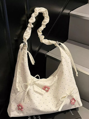 Cream with Floral Embellished Shoulder Bag in Cream