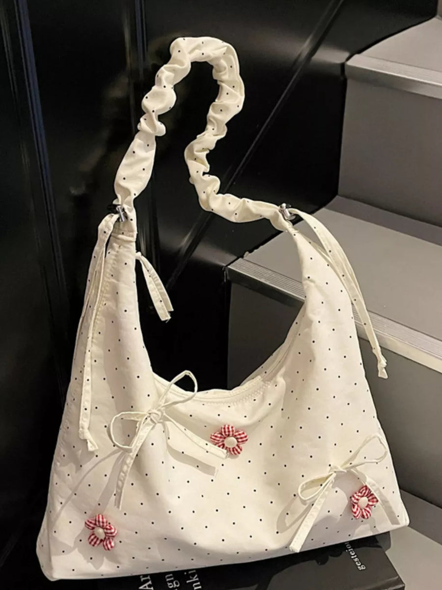 Cream with Floral Embellished Shoulder Bag in Cream