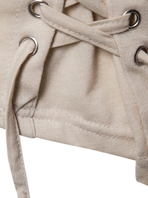 Light Khaki cotton t-shirt with lace-up detail and grommets.