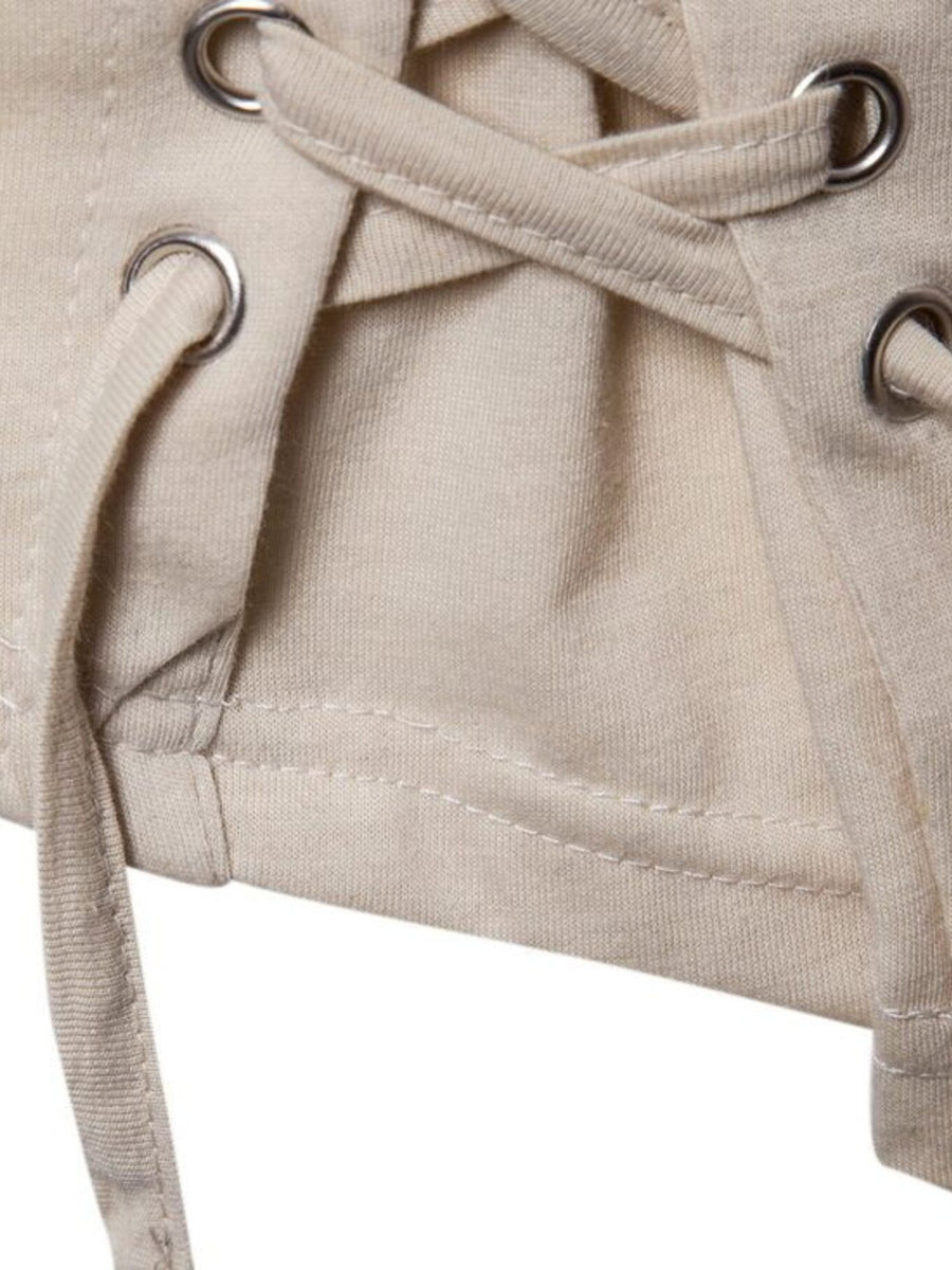 Light Khaki cotton t-shirt with lace-up detail and grommets.
