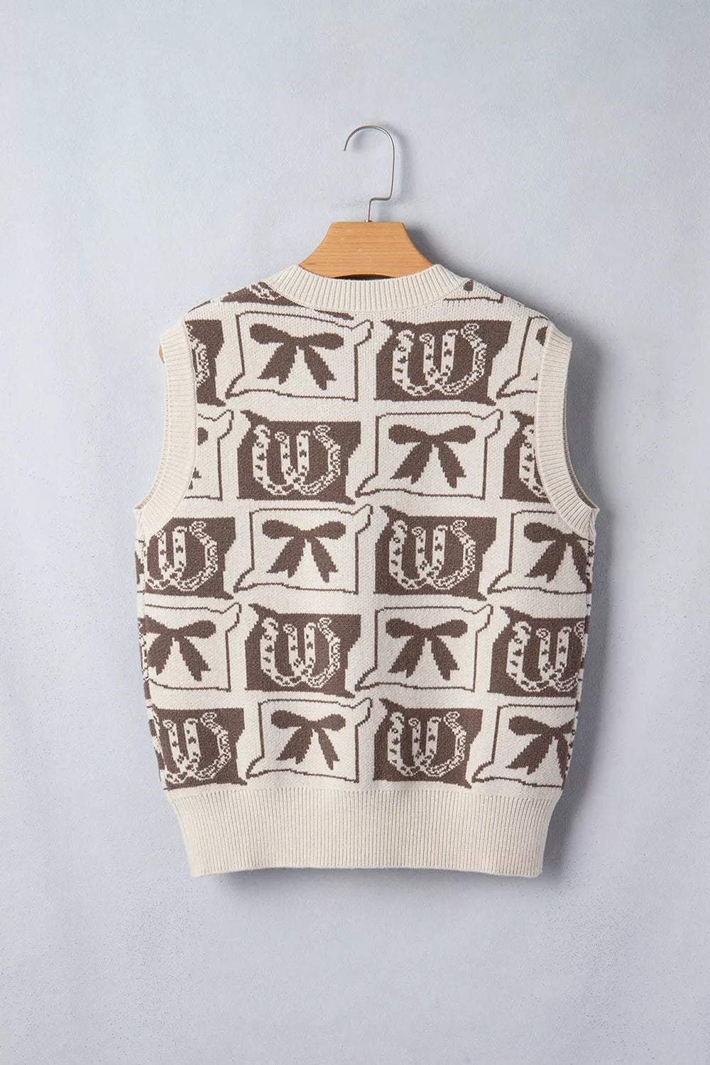 Taupe regular sweater vest with v-neck