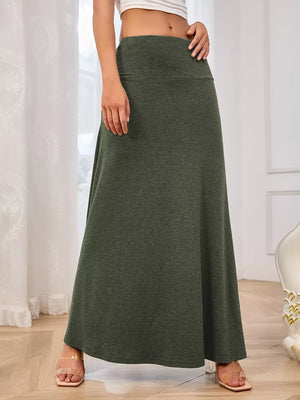 Flowy Maxi Skirt With Wide Waistband in Dark Gray