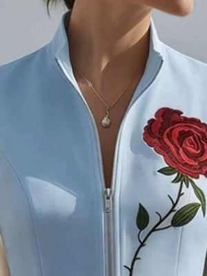 Rose Zip Up Sleeveless Shirt in Black
