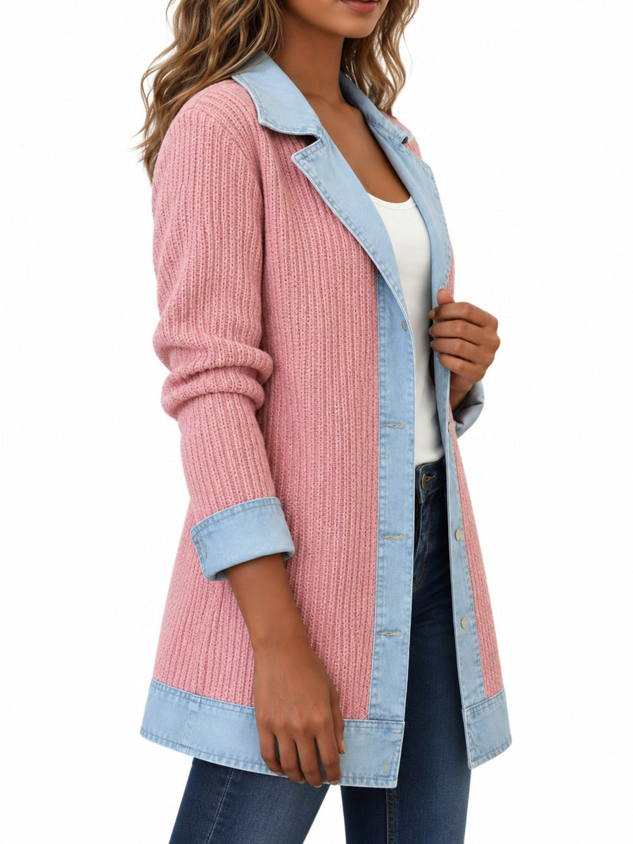 cardigan in Apricot with pocketed and tunic-length