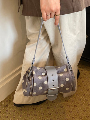 Gray shoulder bag with zip and polka-dot