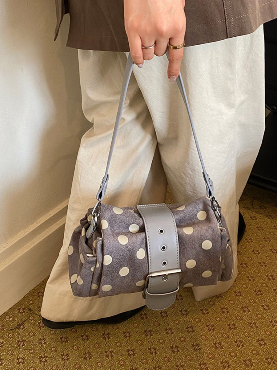 Gray shoulder bag with zip and polka-dot