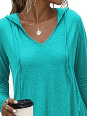 athleisure pullover hoodie in Green with v-neck