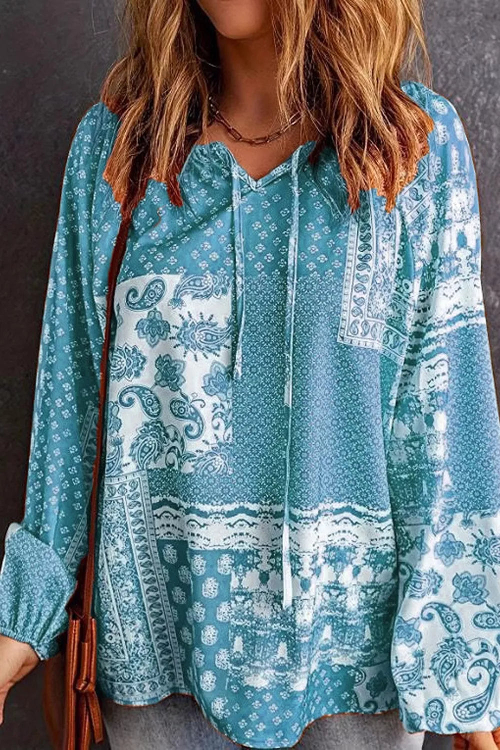 Gray relaxed blouse with v-neck