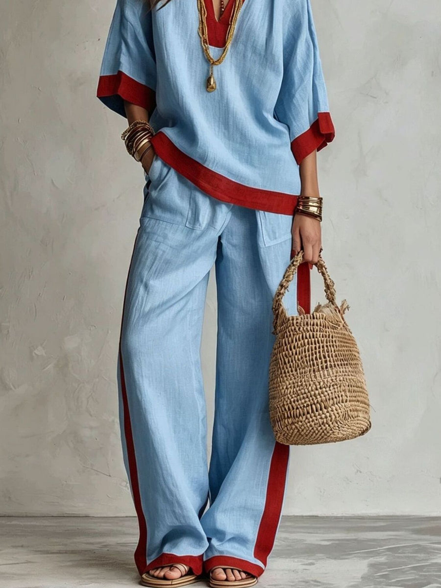 bohemian pants set in Blush Pink with collared