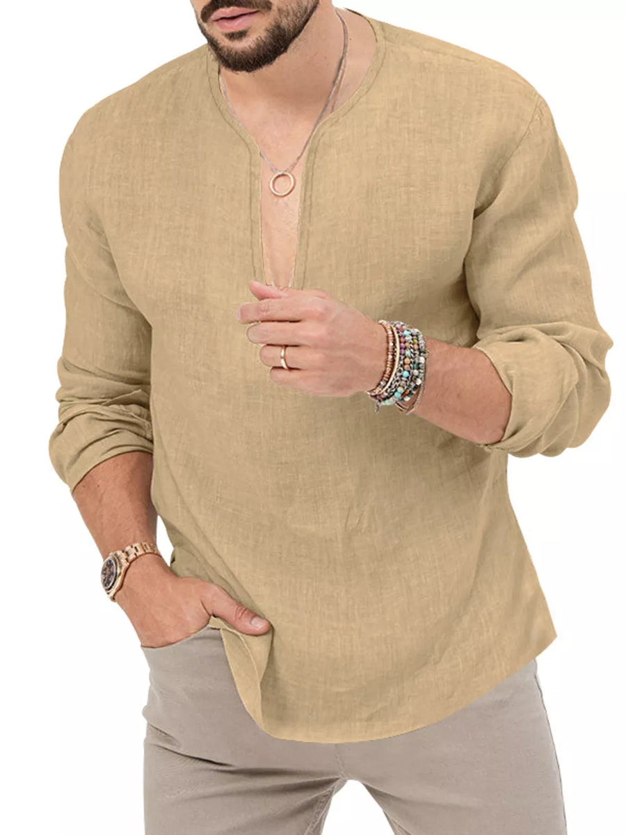 Light Blue Men's Slim Fit Long Sleeve Blouse Plus Size