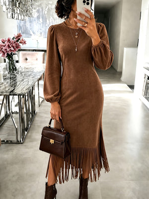 Coffee Brown midi dress with midi and pullover