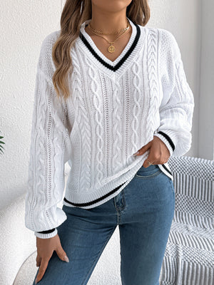 V-Neck Knit Sweater in Khaki
