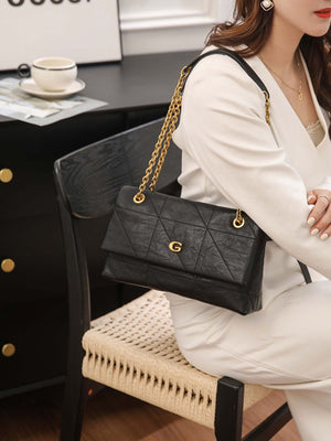 black PU Leather Imported Size &amp shoulder bag with geometric and flap