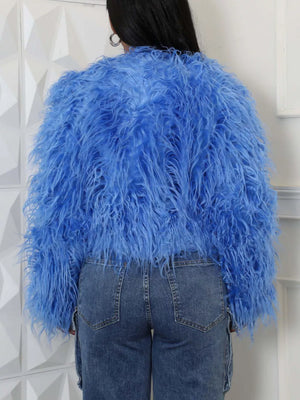Red Faux Fur Open Front Cropped Outerwear