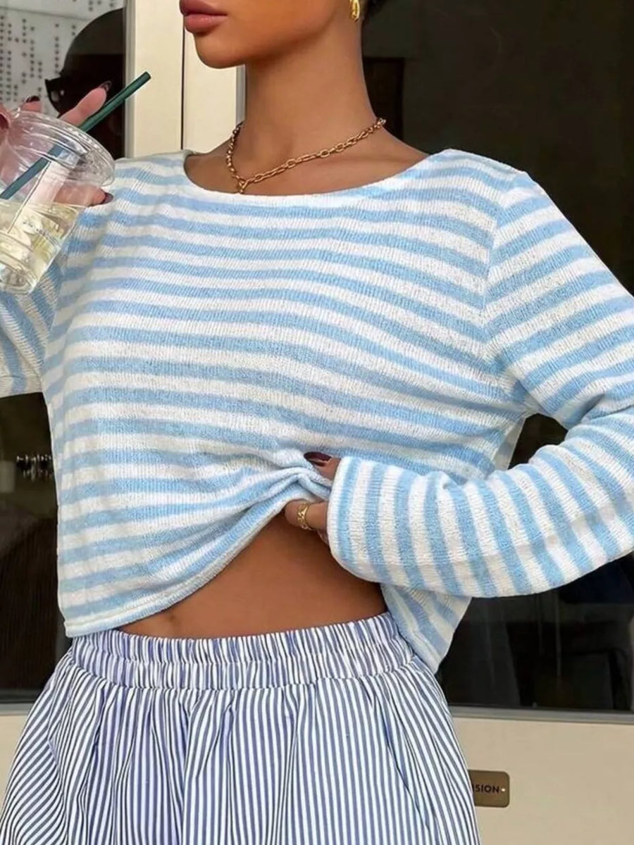 white t-shirt with pullover and striped
