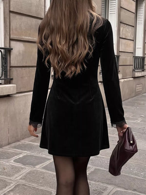 Velvet Lace Trim V-neck Mini Dress option 5