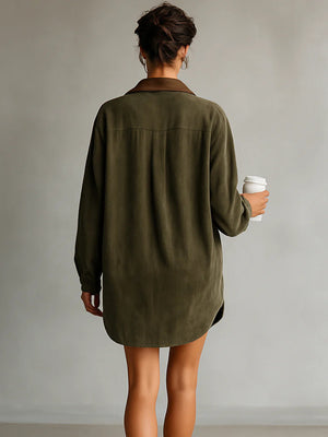 100% polyester Care instructions: Machine wash cold shirt dress in Caramel with relaxed silhouette