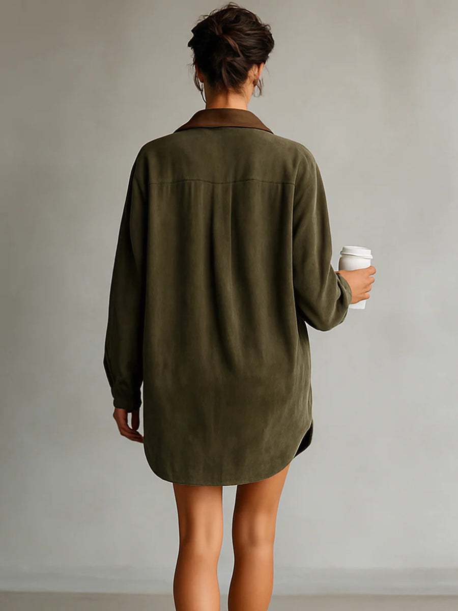 100% polyester Care instructions: Machine wash cold shirt dress in Caramel with relaxed silhouette
