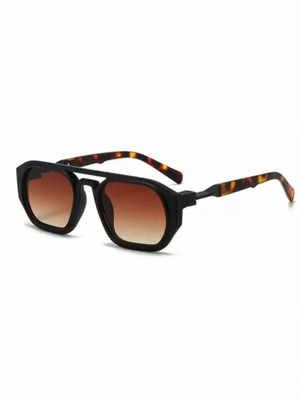 Modern Retro Octagon Sunglasses in black with tortoise temples and gradient brown lenses.
