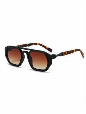 Modern Retro Octagon Sunglasses in black with tortoise temples and gradient brown lenses.