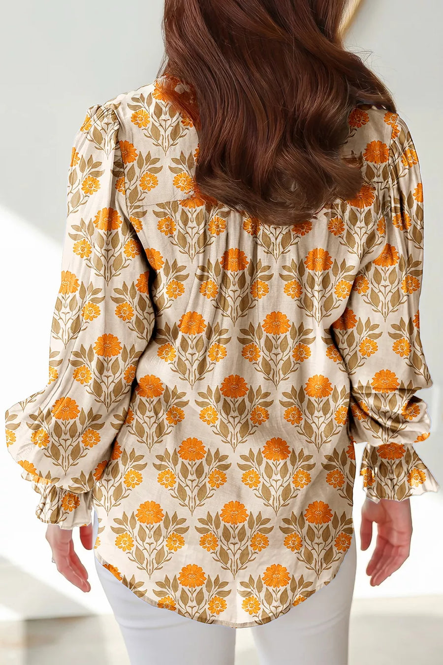 Floral Print V Neck Long Sleeve Top in Sherbet