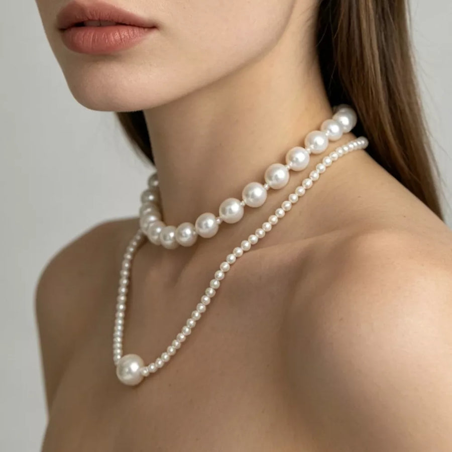 White Elegant Double Layer Pearl Necklace