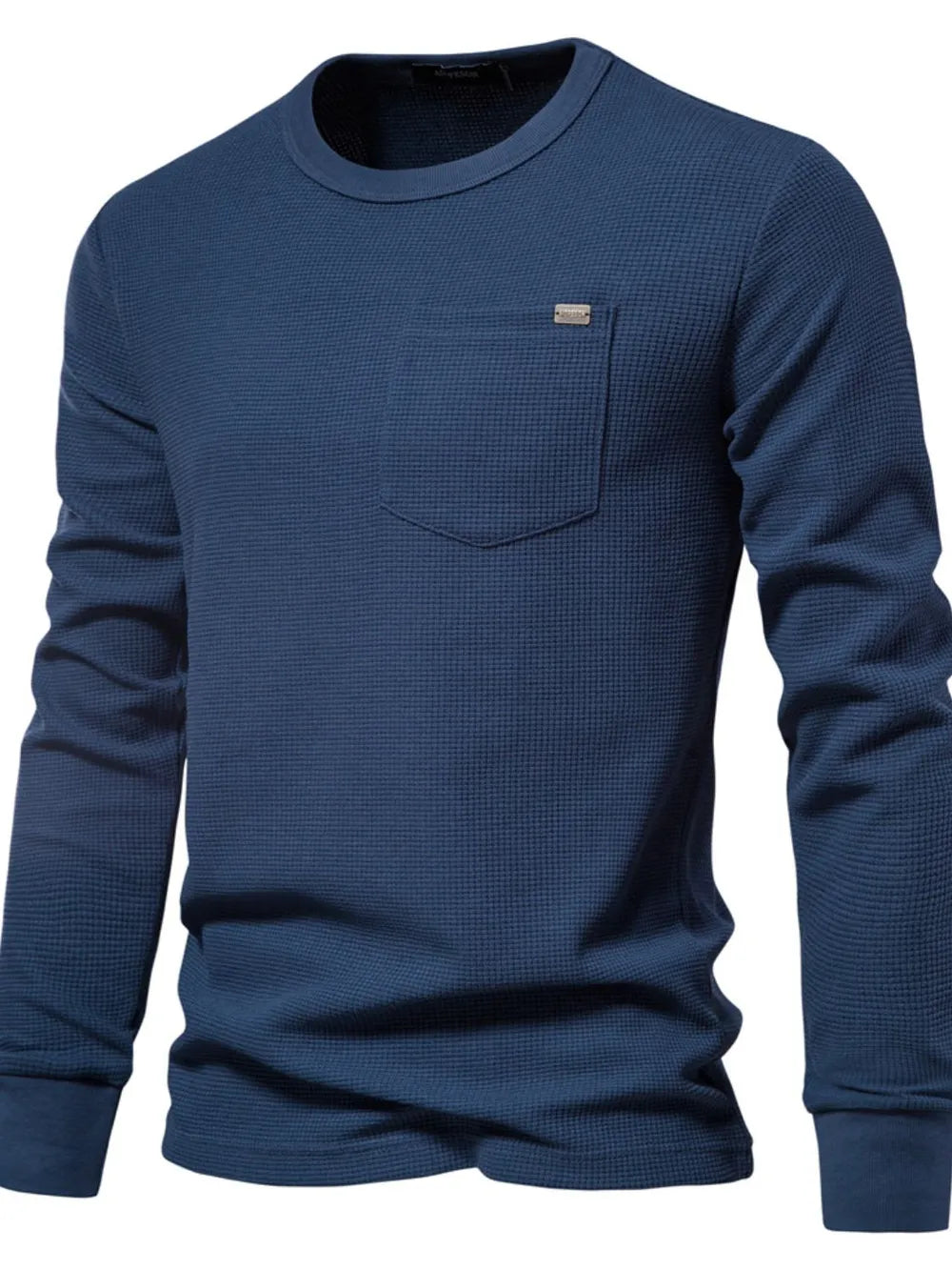 Navy textured thermal pocket tee with minimalist detail
