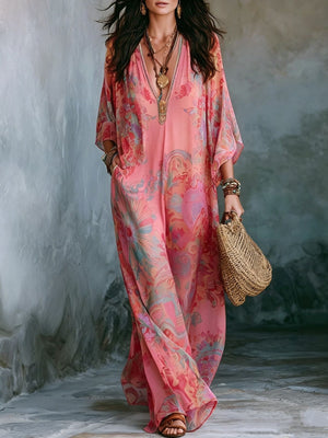 bohemian maxi dress in Yellow with v-neck