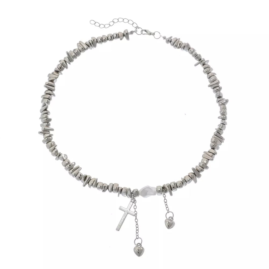 Chunky Chain Cross Pendant Necklace in Silver