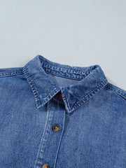 denim blue button-up shirt