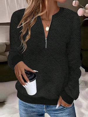 Textured Quarter-zip Sweatshirt in Black