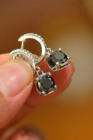 Black square stone hoop earrings with pave detail on hoop