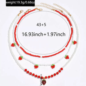 necklace featuring strawberry motif in white with Synthetic Pearl, Alloy Care instructions: 1 texture