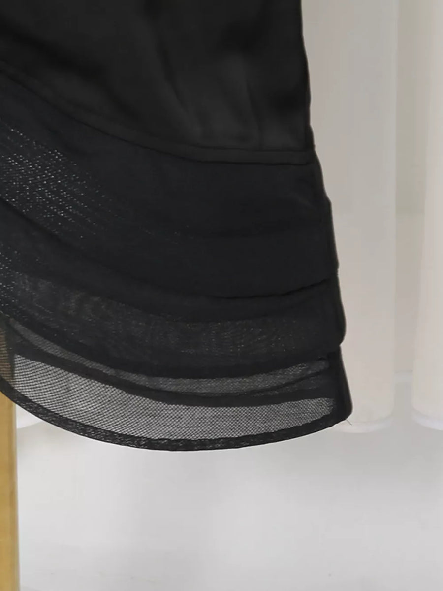 Spaghetti Strap Ruffle Slit Maxi Dress in Black, view 15