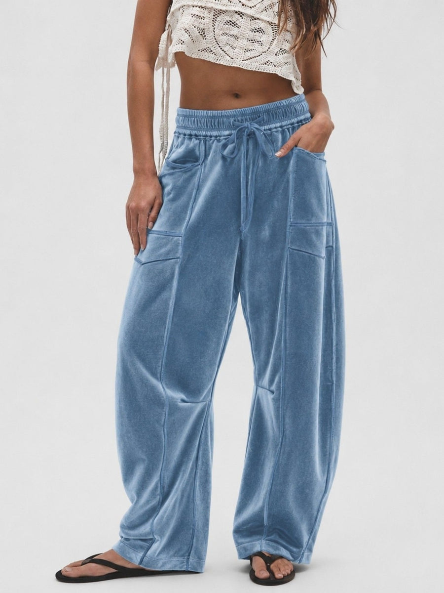 100% polyester Care instructions: Machine wash cold wide-leg pants in Yellow with loose silhouette