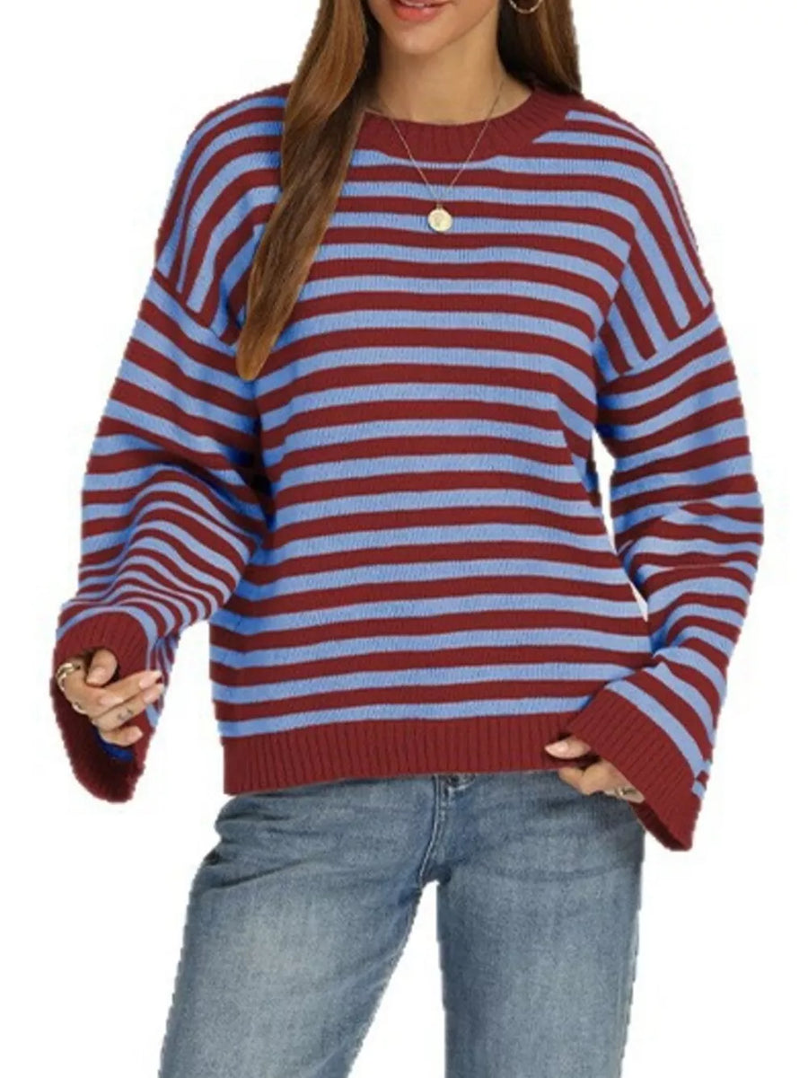 classic pullover sweater in Red And Blue with crew neck