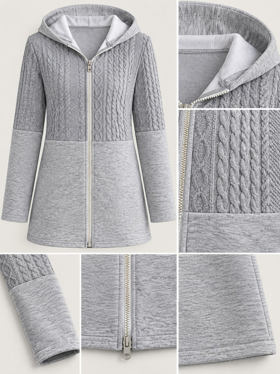 zip hoodie in Pink with cable knit and hooded