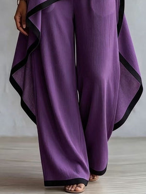 Contrast Trim High-Low Top And Pants Set in Orange with contrast trim