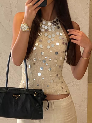 Gold Sequin Halter Neck Cami